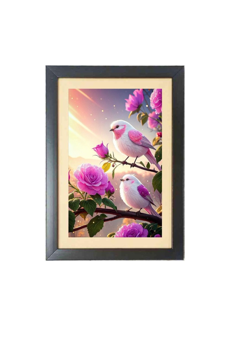 The colorful birds  Photo Frame Funny Animal and Bird Cartoon Art, Black color, 11x15 Inch