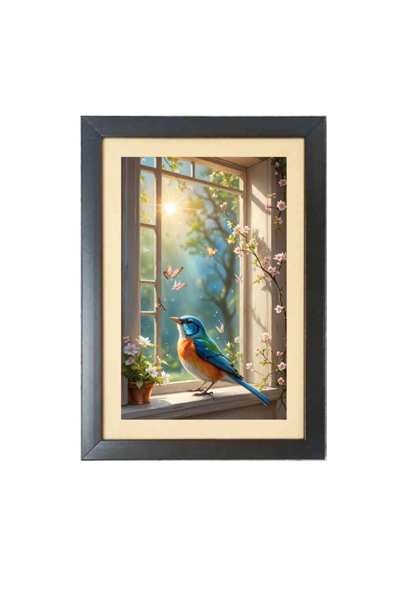 The colorful bird  Photo Frame Funny Animal and Bird Cartoon Art, Black color, 11x15 Inch