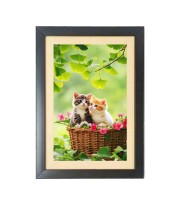 The two cats are sitting on the basket  Photo Frame Funny Animal and Bird Cartoon Art, Black color, 11x15 Inch
