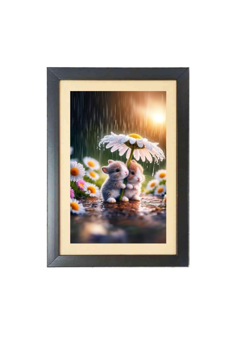 The cute and little rabbit  Photo Frame Funny Animal and Bird Cartoon Art, Black color, 11x15 Inch