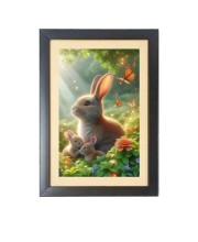 The cute little rabbits  Photo Frame Funny Animal and Bird Cartoon Art, Black color, 11x15 Inch