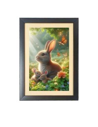 The cute little rabbits  Photo Frame Funny Animal and Bird Cartoon Art, Black color, 11x15 Inch