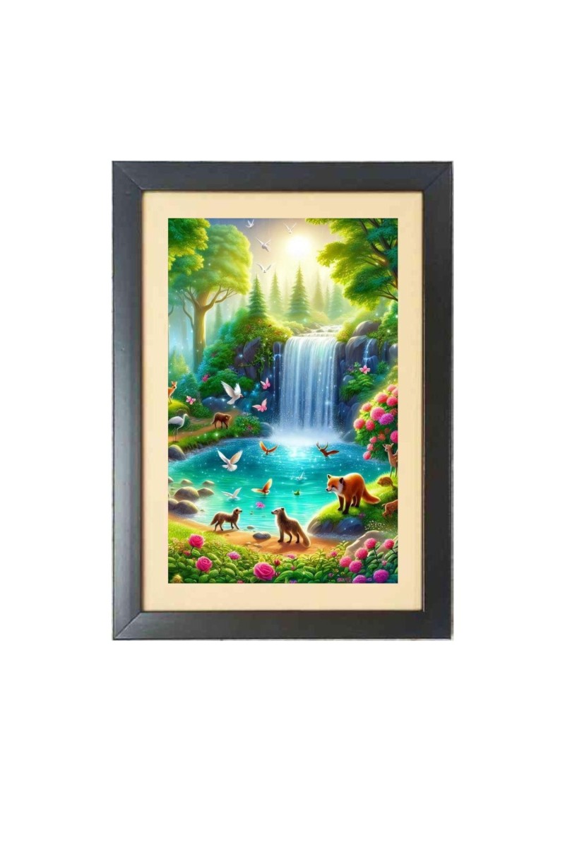 Animals in nature  Photo Frame Funny Animal and Bird Cartoon Art, Black color, 11x15 Inch