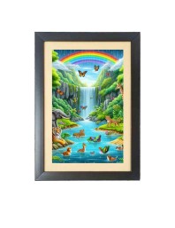 Animals and birds in rainbow  Photo Frame Funny Animal and Bird Cartoon Art, Black color, 11x15 Inch