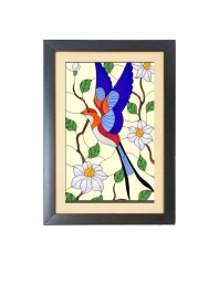 illustration in Stained Glass Style  Photo Frame Funny Animal and Bird Cartoon Art, Black color, 11x15 Inch