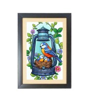 A Drawing A Colorful Bird  Photo Frame Funny Animal and Bird Cartoon Art, Black color, 11x15 Inch