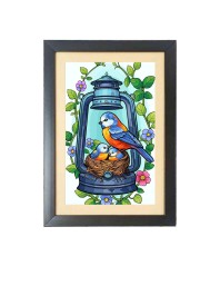 A Drawing A Colorful Bird  Photo Frame Funny Animal and Bird Cartoon Art, Black color, 11x15 Inch