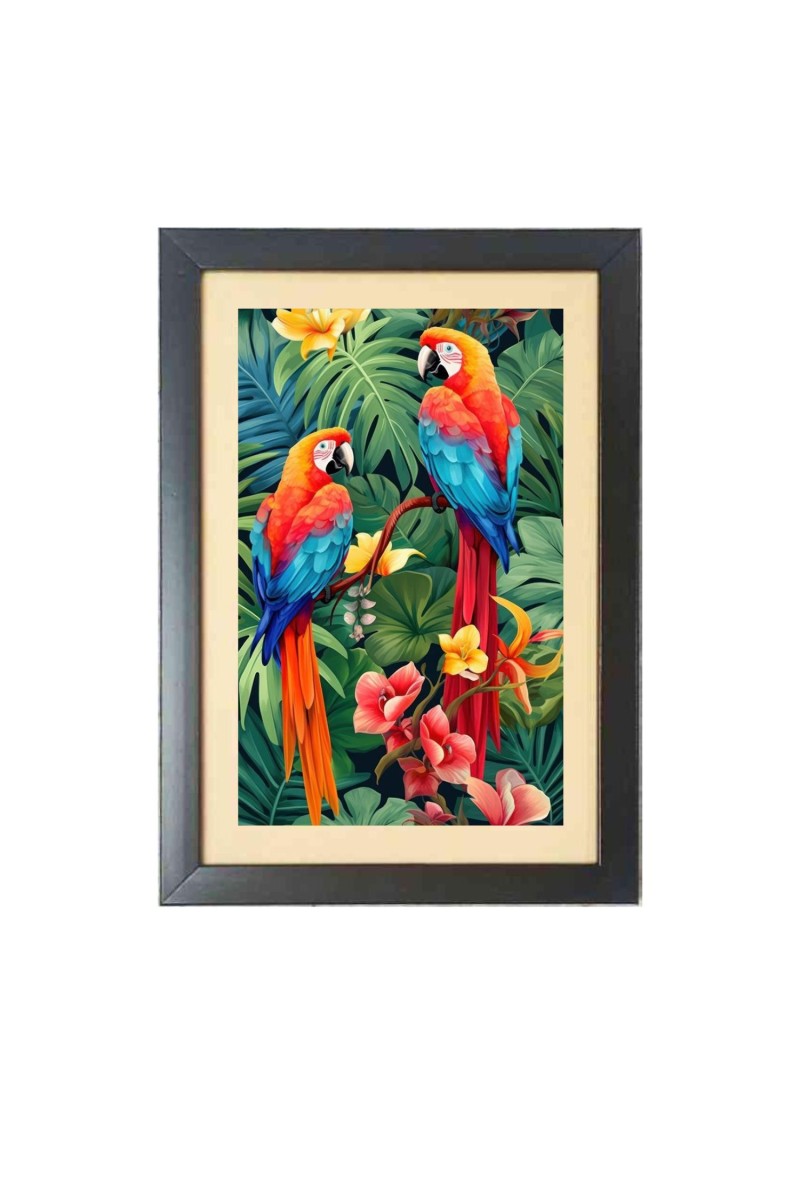 The colorful birds  Photo Frame Funny Animal and Bird Cartoon Art, Black color, 11x15 Inch