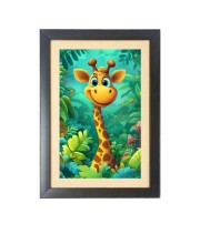 Cartoon Giraffe Animal  Photo Frame Funny Animal and Bird Cartoon Art, Black color, 11x15 Inch