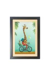 The cartoon animal is riding a bicycle  Photo Frame Funny Animal and Bird Cartoon Art, Black color, 11x15 Inch