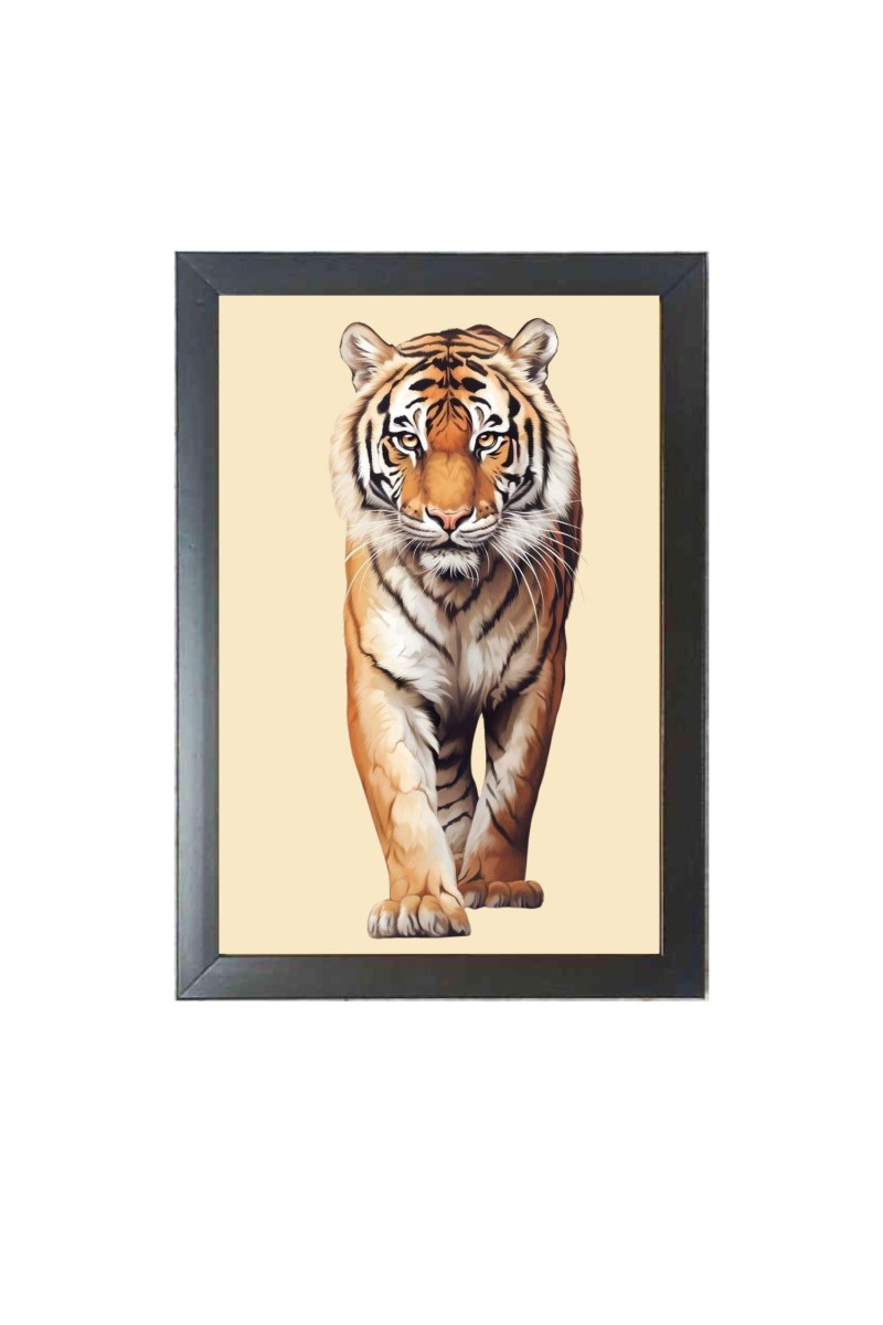 The wild tiger  Photo Frame Funny Animal and Bird Cartoon Art, Black color, 11x15 Inch