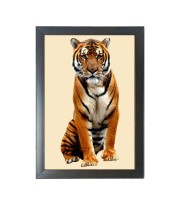 The tiger looking seriously  Photo Frame Funny Animal and Bird Cartoon Art, Black color, 11x15 Inch