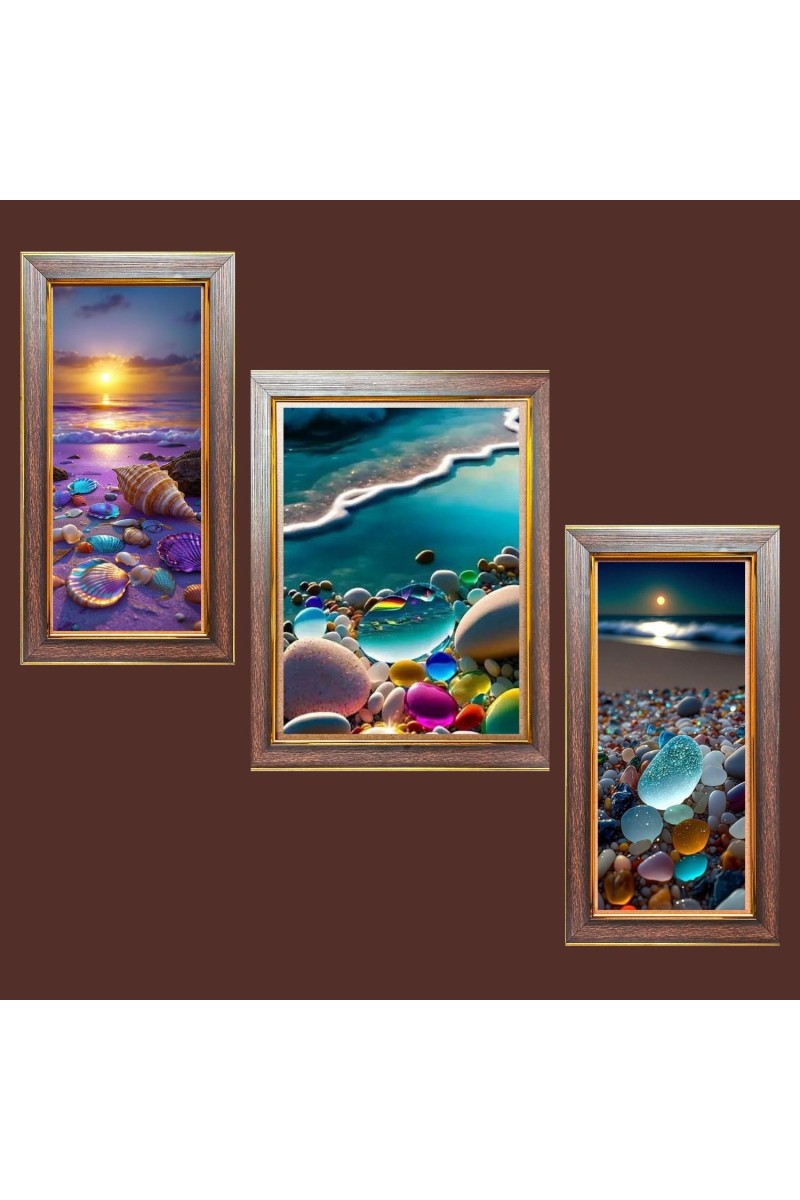 3-Pack Natural Stone Beauty Photo Frames - 2 Pieces 6x13 Inch & 1 Piece 10x13 Inch - Rustic Wall Art for Home & Office Decor - Botanical Wall Hanging for Living Room, Bedroom, or Worksp