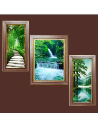 3-Pack Majestic Waterfalls in Nature Photo Frames - 2 Pieces 6x13 Inch & 1 Piece 10x13 Inch - Rustic Wall Art for Home & Office Decor - Botanical Wall Hanging for Living Room, Bedroom, 