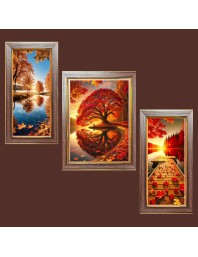 3-Pack orange color stunning nature view Photo Frames - 2 Pieces 6x13 Inch & 1 Piece 10x13 Inch - Rustic Wall Art for Home & Office Decor - Botanical Wall Hanging for Living Room, Bedro
