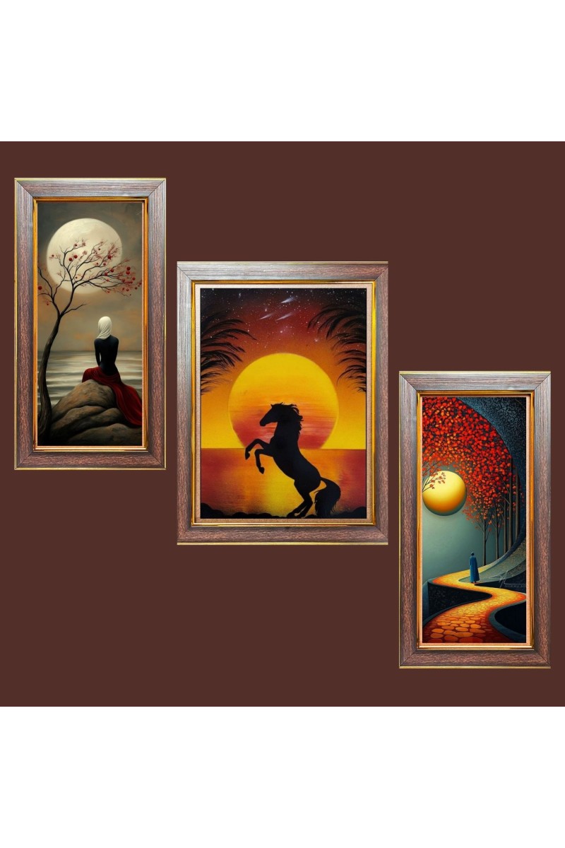 3-Pack Stunning painting Photo Frames - 2 Pieces 6x13 Inch & 1 Piece 10x13 Inch - Rustic Wall Art for Home & Office Decor - Botanical Wall Hanging for Living Room, Bedroom, or Workspace