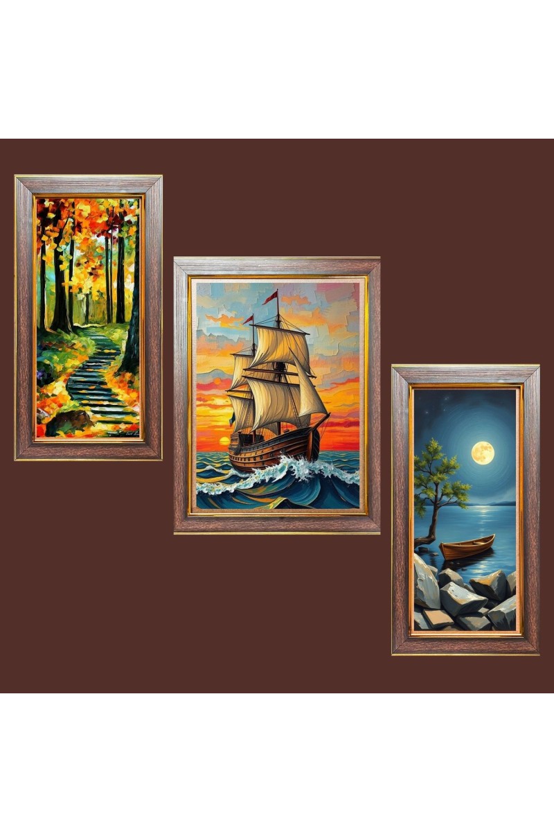 3-Pack Sailing into Serenity painting Photo Frames - 2 Pieces 6x13 Inch & 1 Piece 10x13 Inch - Rustic Wall Art for Home & Office Decor - Botanical Wall Hanging for Living Room, Bedroom,