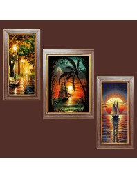 3-Pack Sunrise Over Silent Waters Photo Frames - 2 Pieces 6x13 Inch & 1 Piece 10x13 Inch - Rustic Wall Art for Home & Office Decor - Botanical Wall Hanging for Living Room, Bedroom, or 