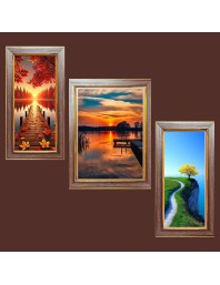 3-Pack The Geometry of Water and Wood Photo Frames - 2 Pieces 6x13 Inch & 1 Piece 10x13 Inch - Rustic Wall Art for Home & Office Decor - Botanical Wall Hanging for Living Room, Bedroom,