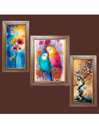 3-Pack Birds and flowers and butterflies painting Photo Frames - 2 Pieces 6x13 Inch & 1 Piece 10x13 Inch - Rustic Wall Art for Home & Office Decor - Botanical Wall Hanging for Living Ro