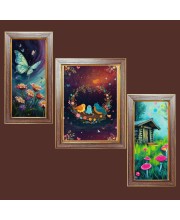 3-Pack Beautiful painting Photo Frames - 2 Pieces 6x13 Inch & 1 Piece 10x13 Inch - Rustic Wall Art for Home & Office Decor - Botanical Wall Hanging for Living Room, Bedroom, or Workspac