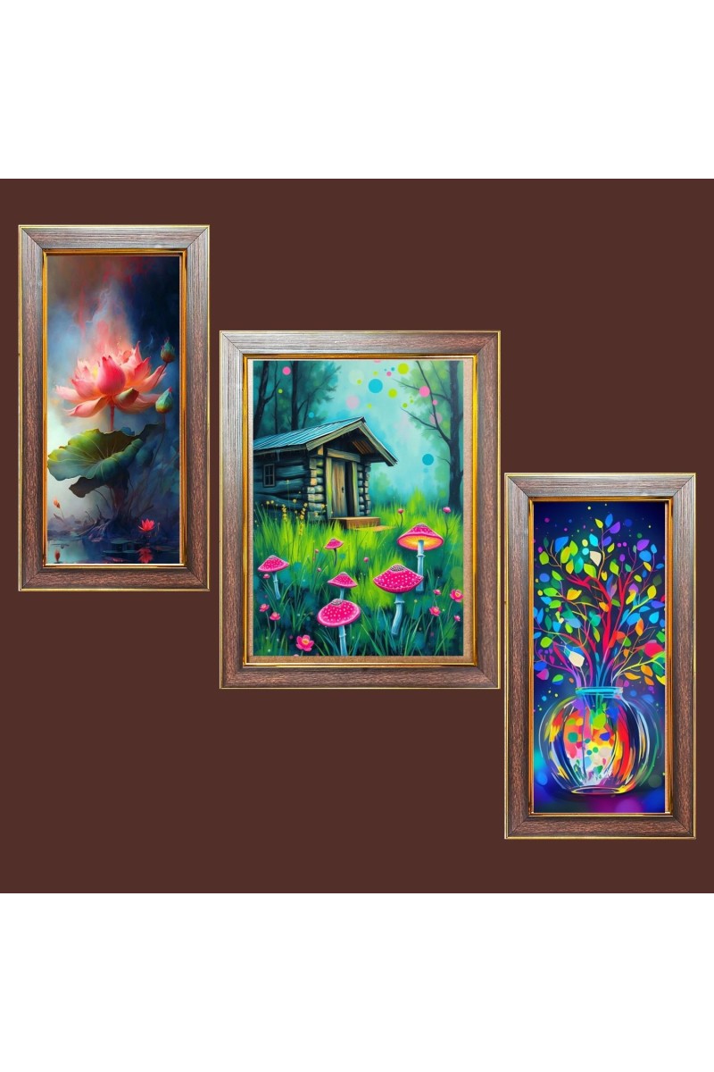 3-Pack Cute flower painting Photo Frames - 2 Pieces 6x13 Inch & 1 Piece 10x13 Inch - Rustic Wall Art for Home & Office Decor - Botanical Wall Hanging for Living Room, Bedroom, or Worksp