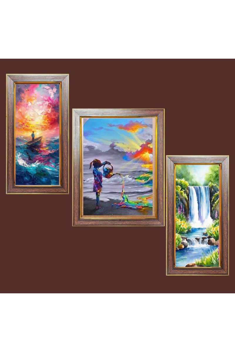 3-Pack Creative painting Photo Frames - 2 Pieces 6x13 Inch & 1 Piece 10x13 Inch - Rustic Wall Art for Home & Office Decor - Botanical Wall Hanging for Living Room, Bedroom, or Workspace