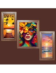 3-Pack Beautiful nature painting Photo Frames - 2 Pieces 6x13 Inch & 1 Piece 10x13 Inch - Rustic Wall Art for Home & Office Decor - Botanical Wall Hanging for Living Room, Bedroom, or W
