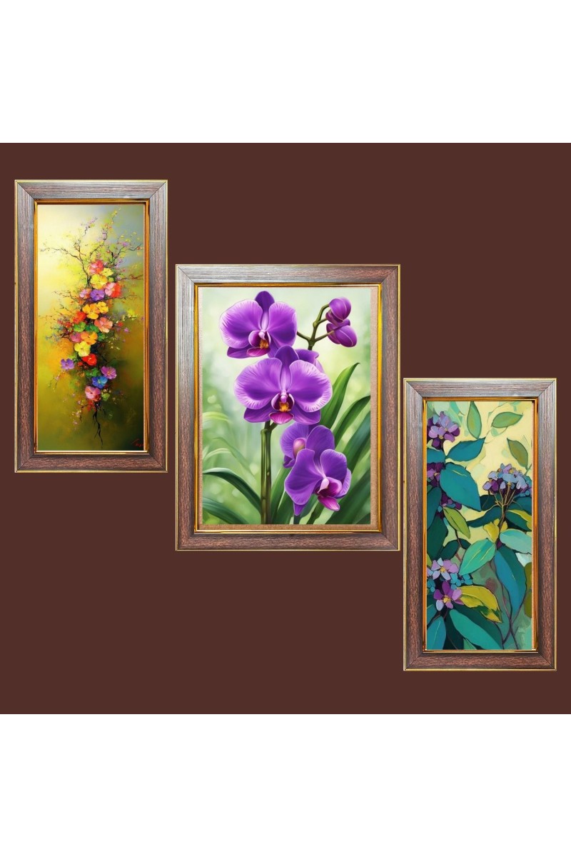 3-Pack Cute flower painting Photo Frames - 2 Pieces 6x13 Inch & 1 Piece 10x13 Inch - Rustic Wall Art for Home & Office Decor - Botanical Wall Hanging for Living Room, Bedroom, or Worksp