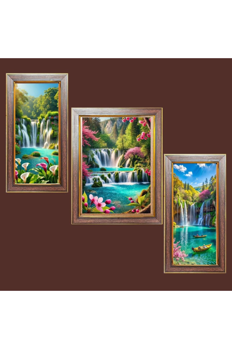 3-Pack Best waterfall view Photo Frames - 2 Pieces 6x13 Inch & 1 Piece 10x13 Inch - Rustic Wall Art for Home & Office Decor - Botanical Wall Hanging for Living Room, Bedroom, or Workspa