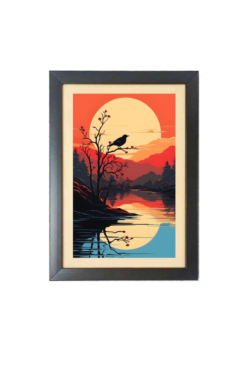 Beautiful Beautiful Sunset Bird with tree Photo Frame - 11x15 Inch Black 1-Inch Frame with Mount Paper - Perfect for Home Decor, Living Room & Office