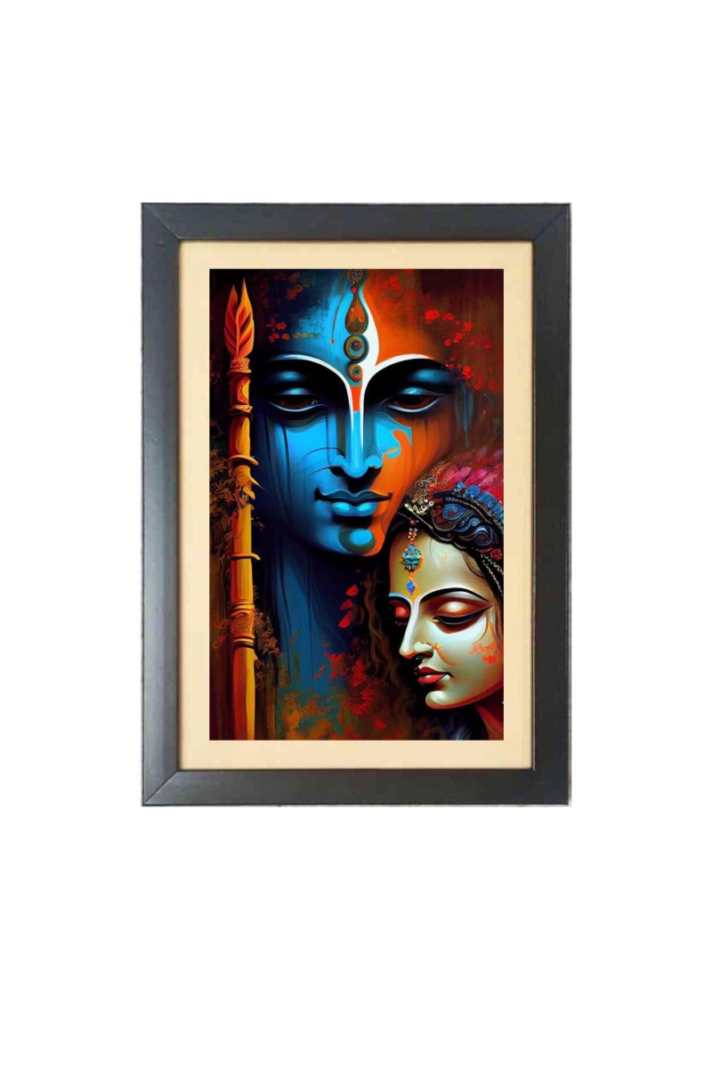 Beautiful Beautiful Radha Krishna Photo Frame - 11x15 Inch Black 1-Inch Frame with Mount Paper - Perfect for Home Decor, Living Room & Office