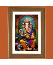 Lord Ganesha Photo Frame  10x14 Inches-Brown Wooden Frame for Home , Office & Temple Decoration and Gifting