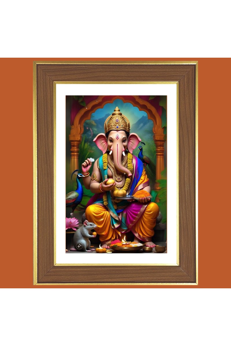 Lord Ganesha Photo Frame  10x14 Inches-Brown Wooden Frame for Home , Office & Temple Decoration and Gifting