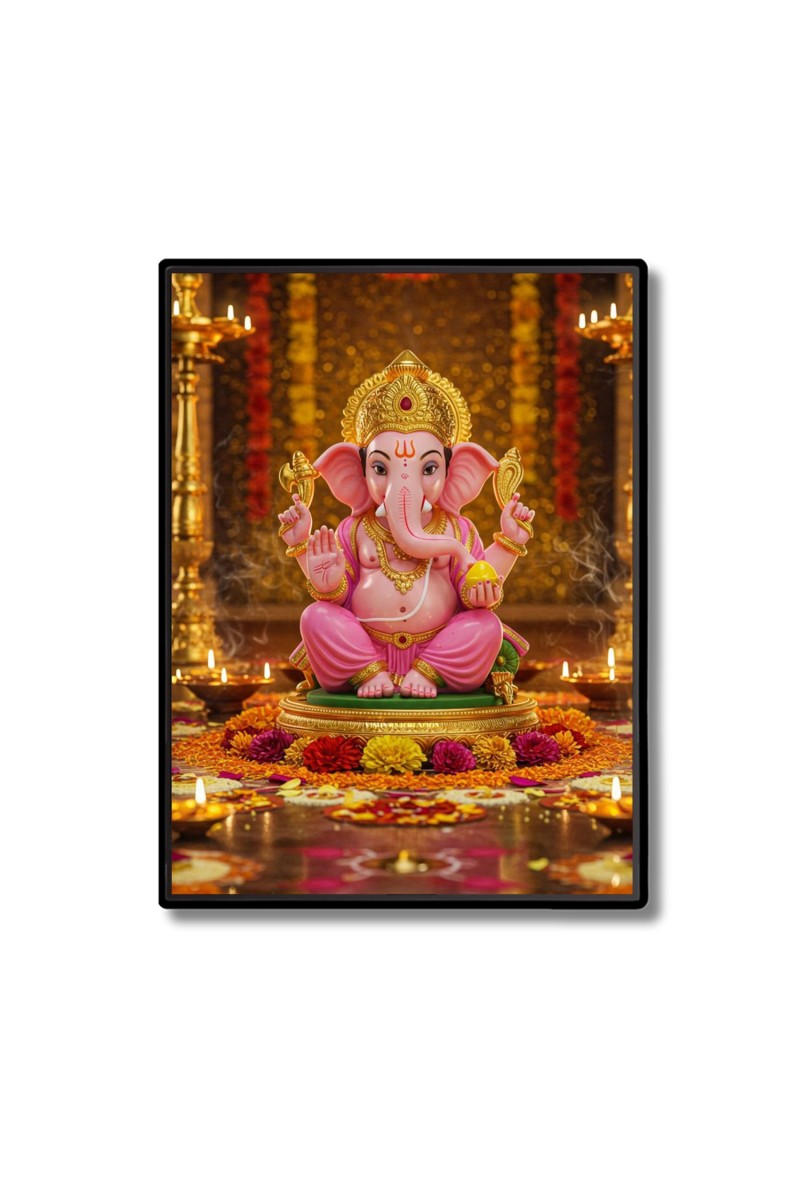 Lord Ganesh Laminated Photo  - 5x7 Inches, Divine Blessings for Home & Office and Temple Decoration