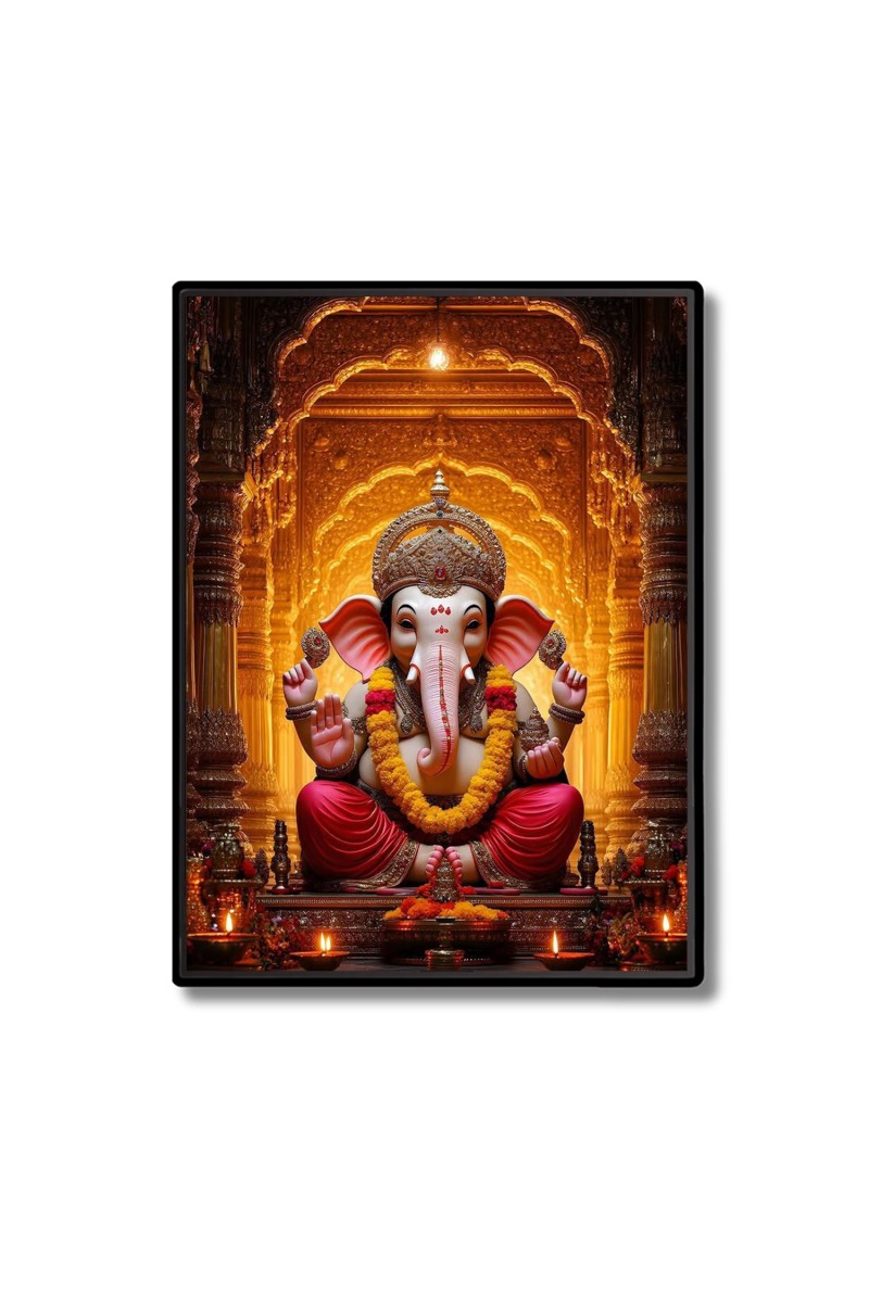 Lord Ganesh Laminated Photo  - 5x7 Inches, Divine Blessings for Home & Office and Temple Decoration