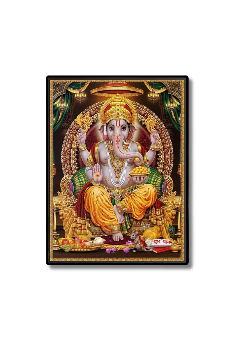 Lord Ganesh Laminated Photo  - 5x7 Inches, Divine Blessings for Home & Office and Temple Decoration