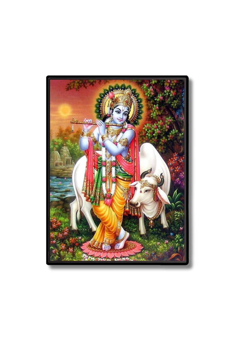 Sri Krishna Laminated Photo  - 5x7 Inches, Divine Blessings for Home & Office and Temple Decoration