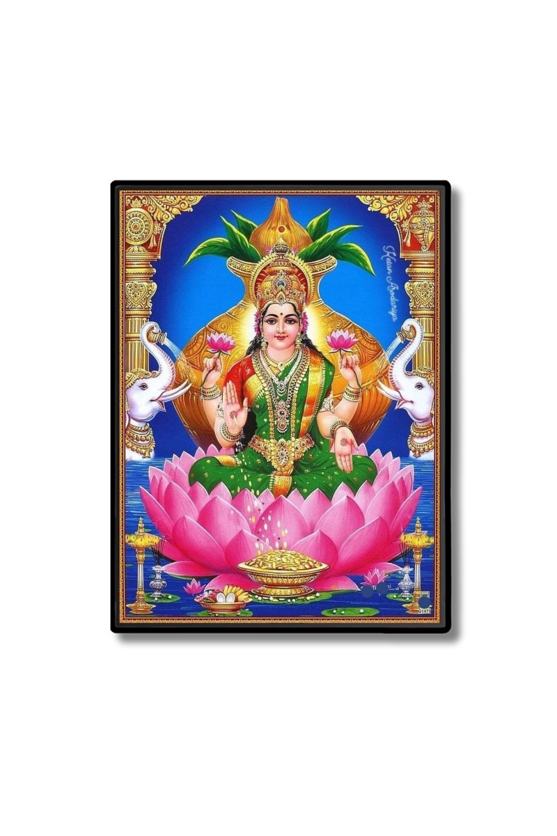 Maa Lakshmi Laminated Photo  - 5x7 Inches, Divine Blessings for Home & Office and Temple Decoration