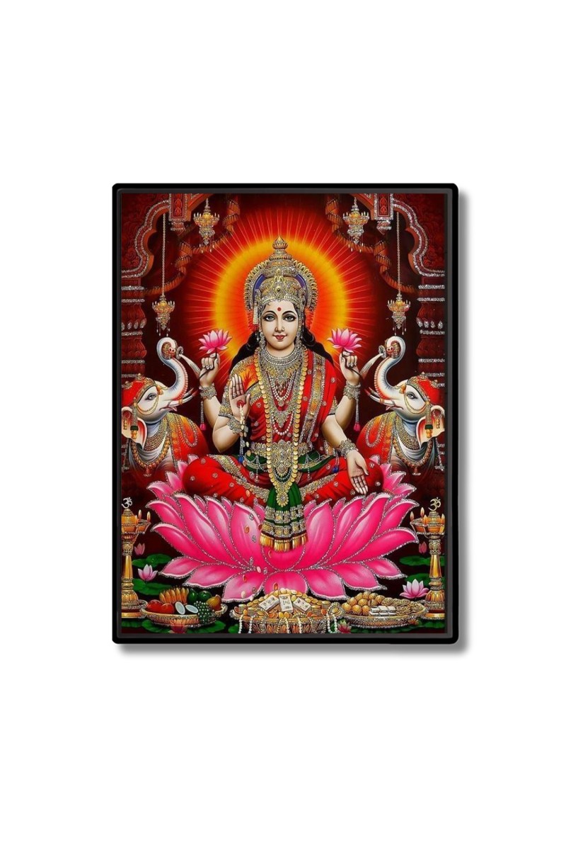 Maa Lakshmi Laminated Photo  - 5x7 Inches, Divine Blessings for Home & Office and Temple Decoration