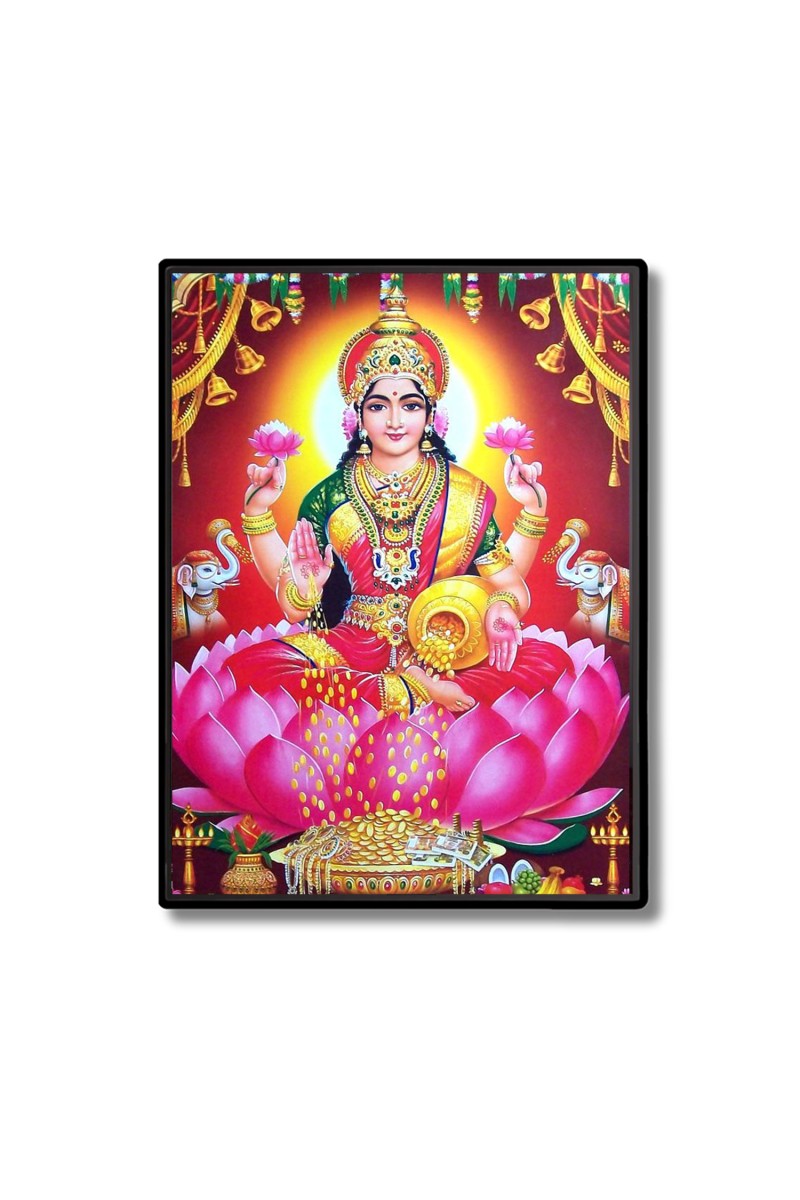 Maa Lakshmi Laminated Photo  - 5x7 Inches, Divine Blessings for Home & Office and Temple Decoration