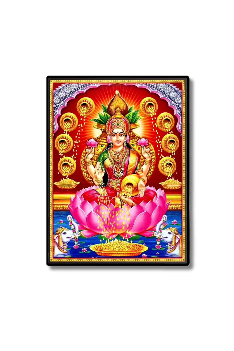Maa Lakshmi Laminated Photo  - 5x7 Inches, Divine Blessings for Home & Office and Temple Decoration