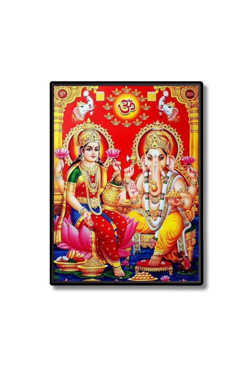 Lakshmi & Lord Ganesh Laminated Photo  - 5x7 Inches, Divine Blessings for Home & Office and Temple Decoration