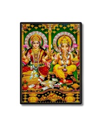 Lakshmi & Lord Ganesh Laminated Photo  - 5x7 Inches, Divine Blessings for Home & Office and Temple Decoration