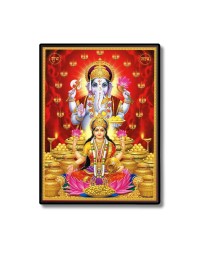 Lakshmi & Lord Ganesh Laminated Photo  - 5x7 Inches, Divine Blessings for Home & Office and Temple Decoration