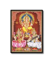 Maa Lakshmi Maa Saraswati & Lord Ganesh Laminated Photo  - 5x7 Inches, Divine Blessings for Home & Office and Temple Decoration