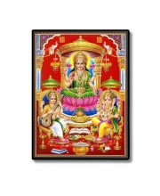 Maa Lakshmi Maa Saraswati & Lord Ganesh Laminated Photo  - 5x7 Inches, Divine Blessings for Home & Office and Temple Decoration