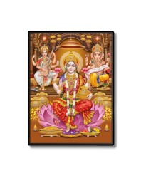Maa Lakshmi Maa Saraswati & Lord Ganesh Laminated Photo  - 5x7 Inches, Divine Blessings for Home & Office and Temple Decoration