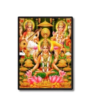 Maa Lakshmi Maa Saraswati & Lord Ganesh Laminated Photo  - 5x7 Inches, Divine Blessings for Home & Office and Temple Decoration