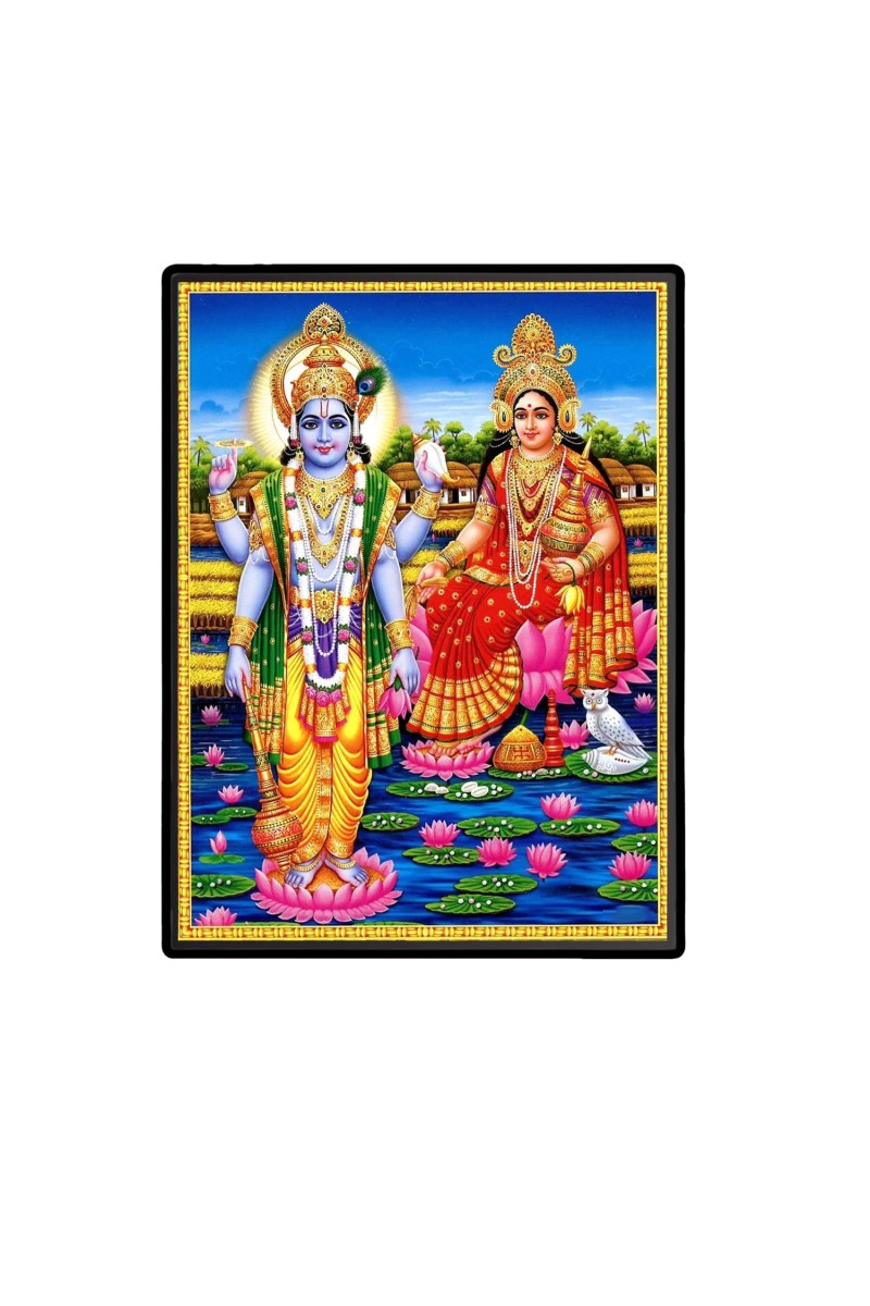 Lord Vishnu & Maa Lakshmi Laminated Photo  - 5x7 Inches, Divine Blessings for Home & Office and Temple Decoration